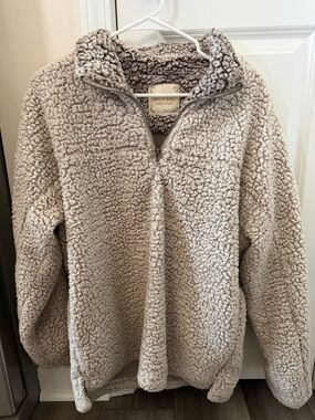 Altar'd State Cream Sherpa Half-Zip Pullover Jacket